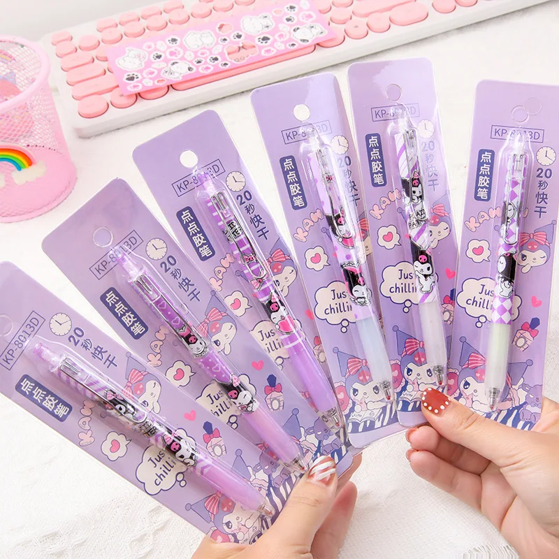 Cartoon Sanrio Kuromi Dispense Pen Pressing Type Dispense Pen Creative Stationery Quick-drying Handbook Glue Press Pen