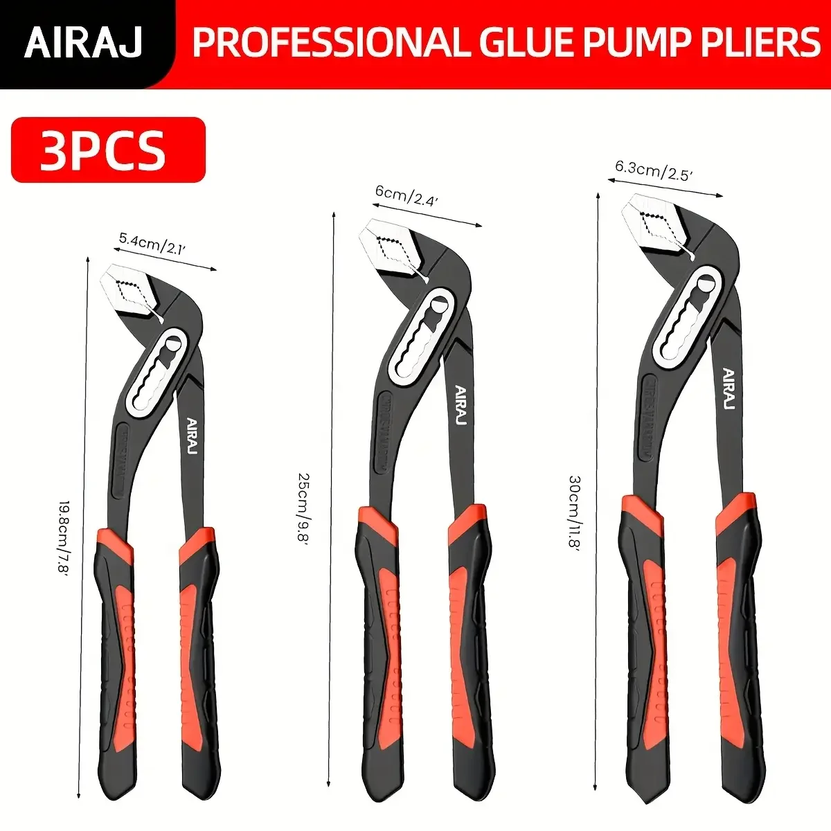 

AIRAJ 8/10/12" Water Pump Pliers 3 Pack Large Jaw Heavy-Duty with Quick-Release Lever & Non-Slip Handle Universal Pipe Wrenches