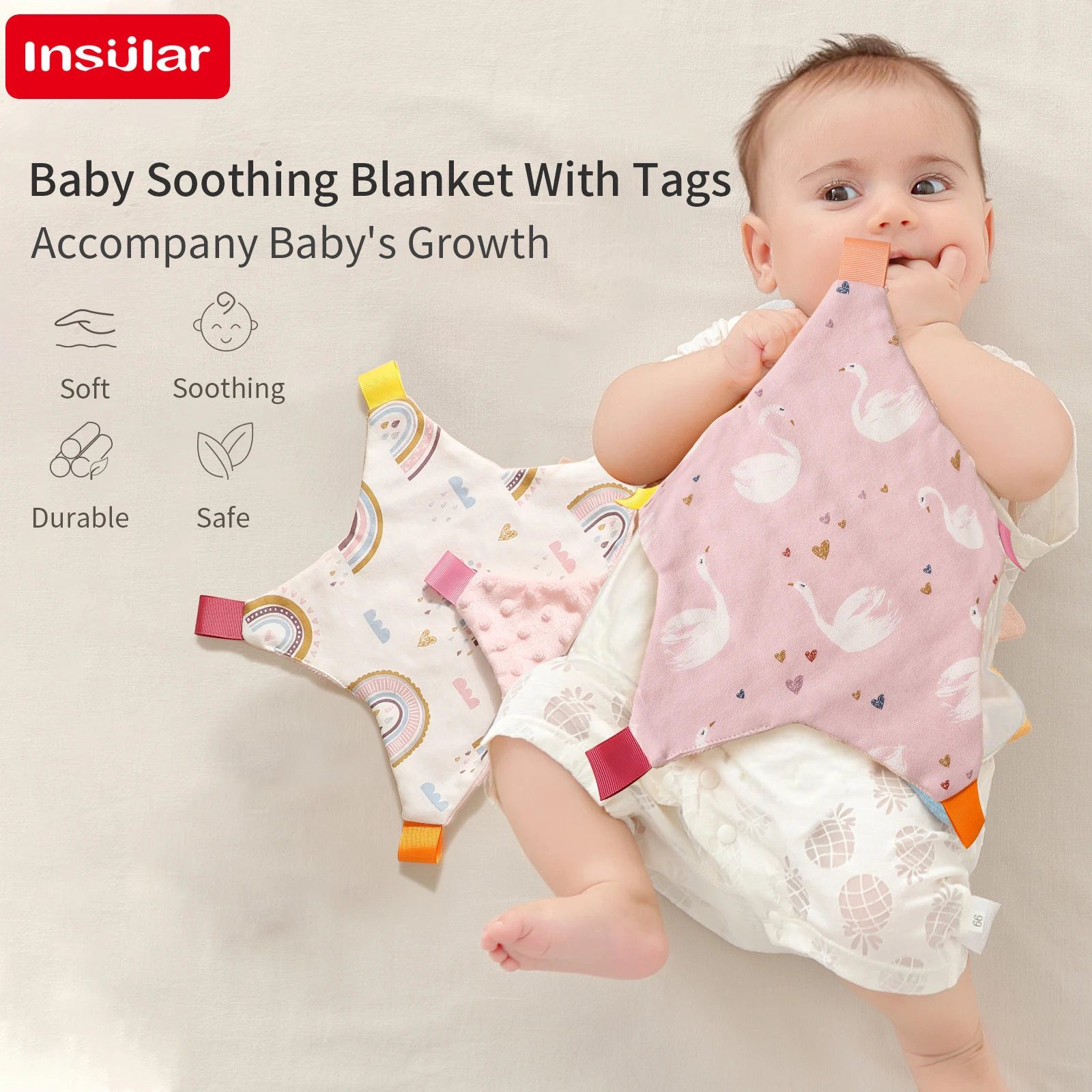 INSULAR Infant Handkerchief: Comfortable, Soothing Towel for Newborns (0-1Y)- Double-sided, Appeasing Washrag & Sleep-aid Doudou
