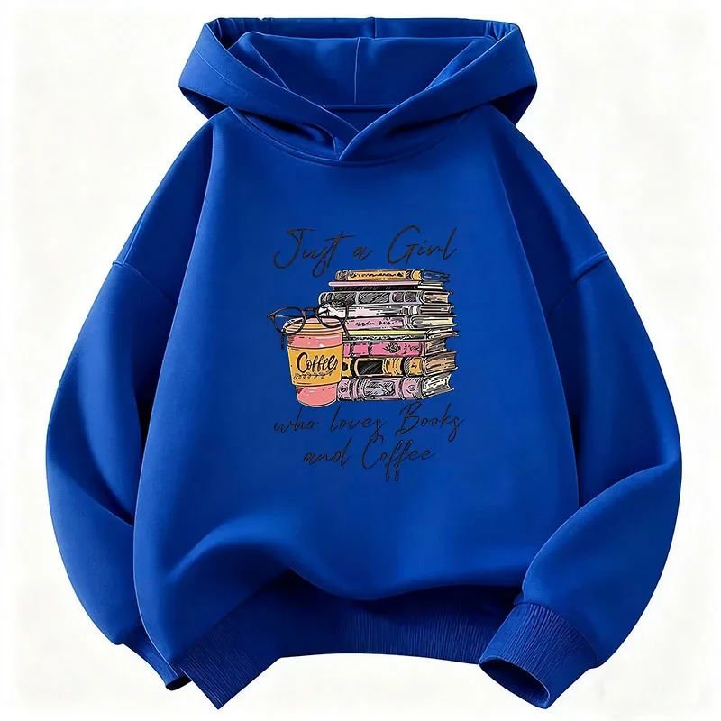Funny Just A Girl Who Love Book and Coffee Printed Children's Sports Hoodie Autumn/Winter Casual Top