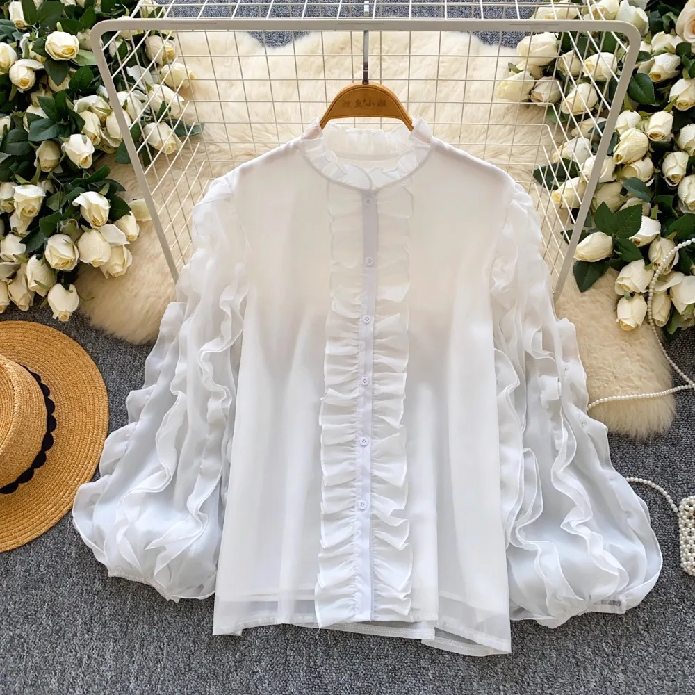 

Autumn long-sleeve elegant chiffon blouse for women, solid color shirt, elegant top, wholesale women's clothing