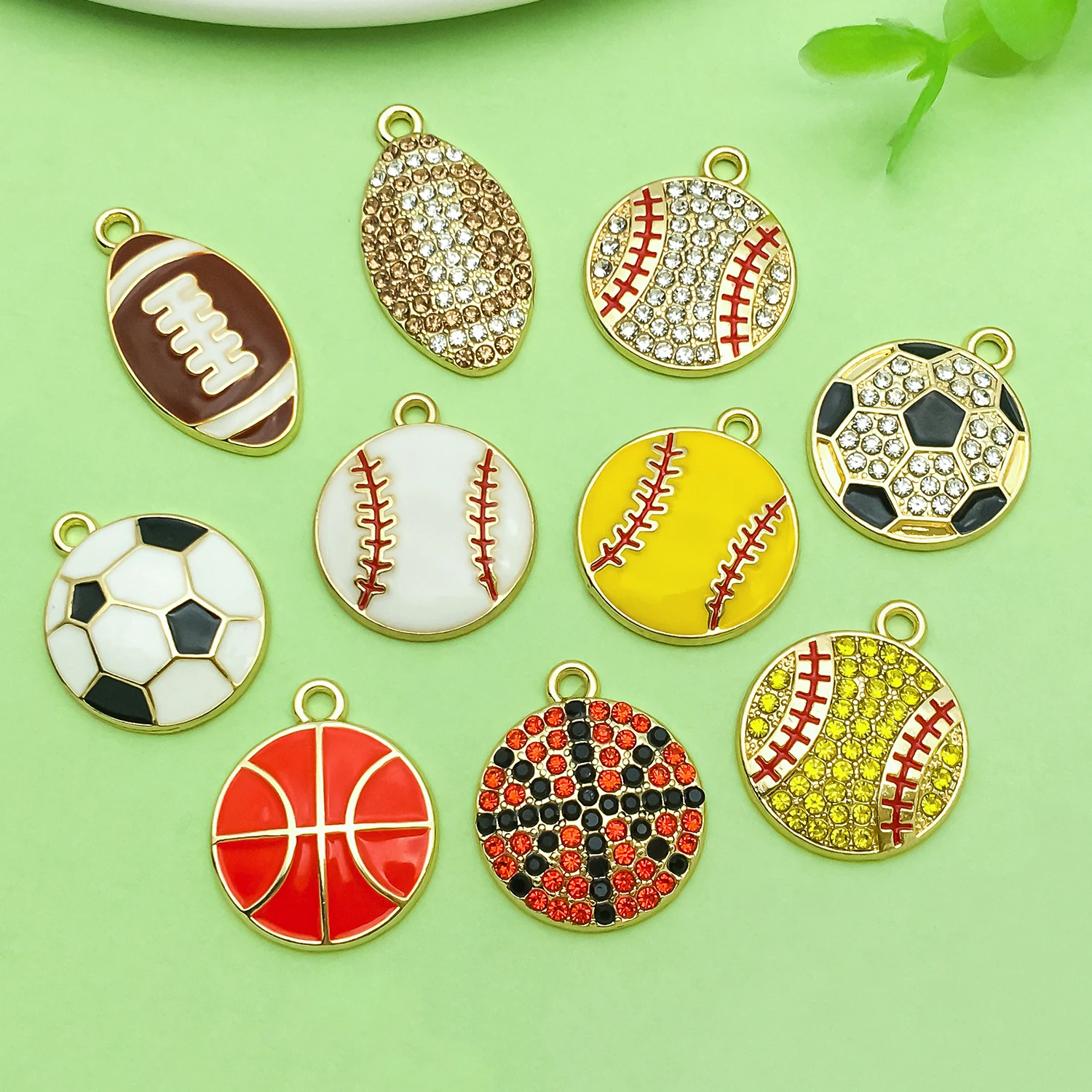 10pcs Enamel Sports Charms Alloy Basketball, Rugby, Football Pendants for DIY Bracelet Necklace Earring Jewelry Making Accessory view 5
