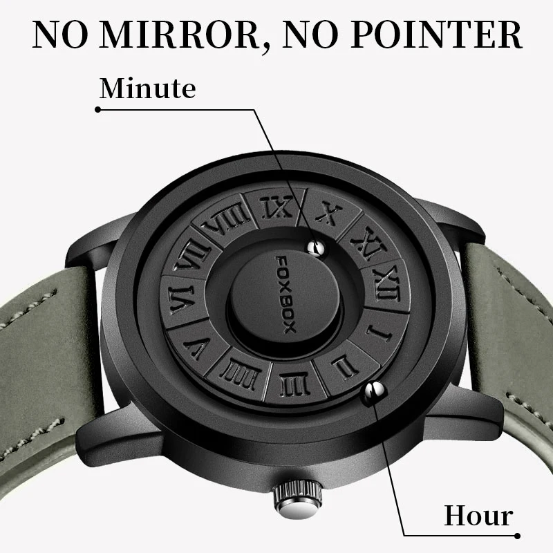 2024 New Man Watch FOXBOX Brand Creative Leather strap Scrolling Beads Quartz Watches for Men Magnetic Force Waterproof Clock