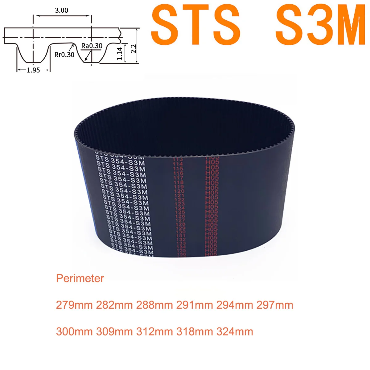 1Pc S3M Timing Belt 279 282 288 291 294 297 300 309 312 318 324mm Width 6/10/15/20mm STS S3M Closed-loop Synchronous Rubber Belt