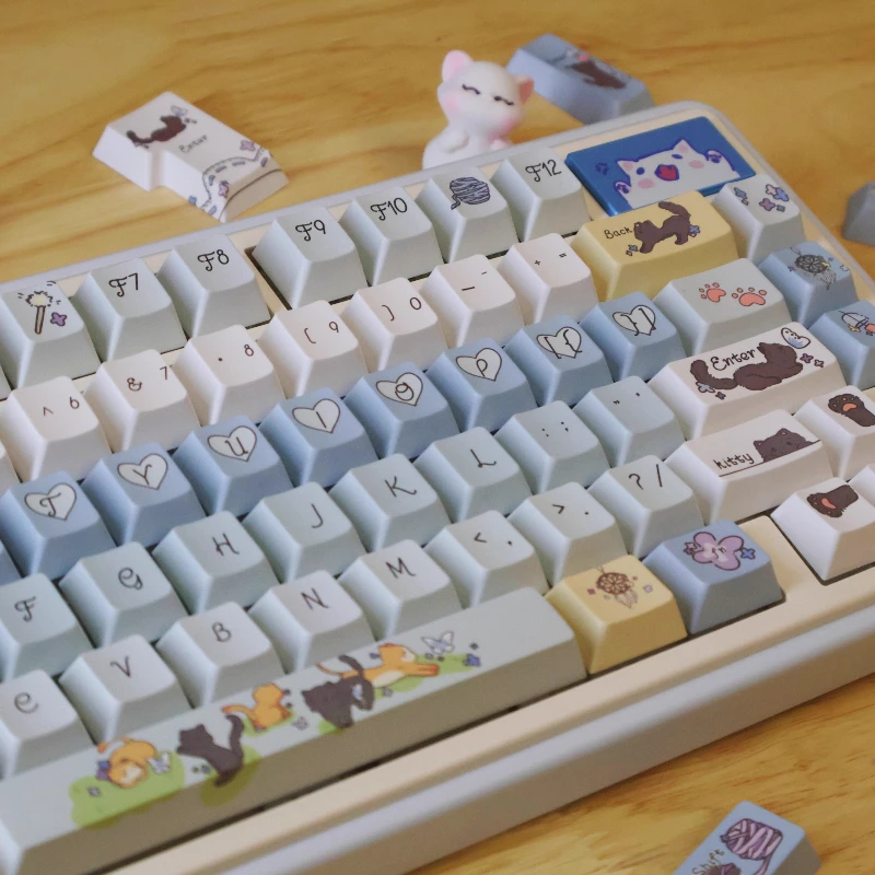 The Cat's Back Garden Keycap Cherry Profile Keycaps Cute PBT Sublimation Custom 130 Keys Key Caps MX Mechanical Keyboard Caps