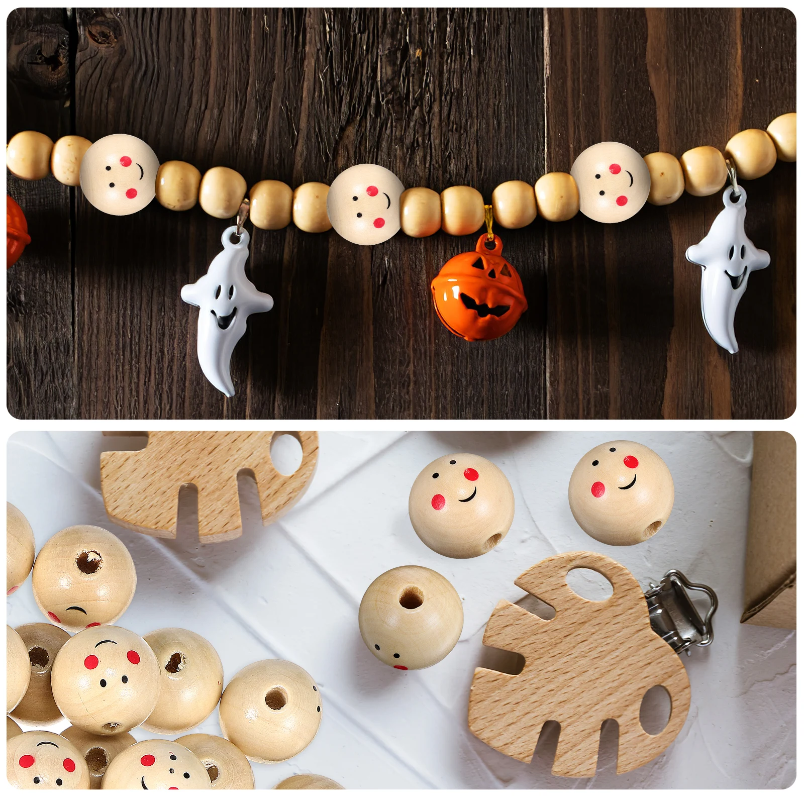 

100pcs Wooden Spacer Beads Round Smile Face Design DIY Jewelry Making Natural Wood Bead for Necklace Bracelet Craft Projects