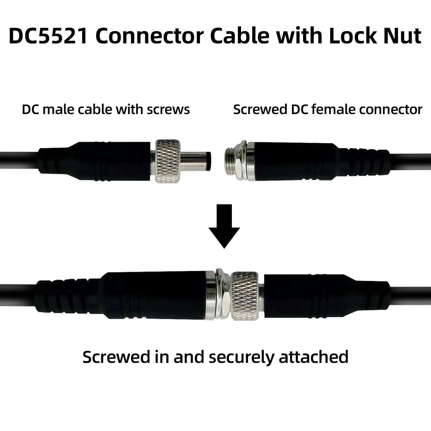 순수 구리 두꺼운 대형 전원 DC DC DC 연결 케이블, 나사 잠금 암수 헤드 버트 커넥터 포함, DC5.5 * 2.1mm