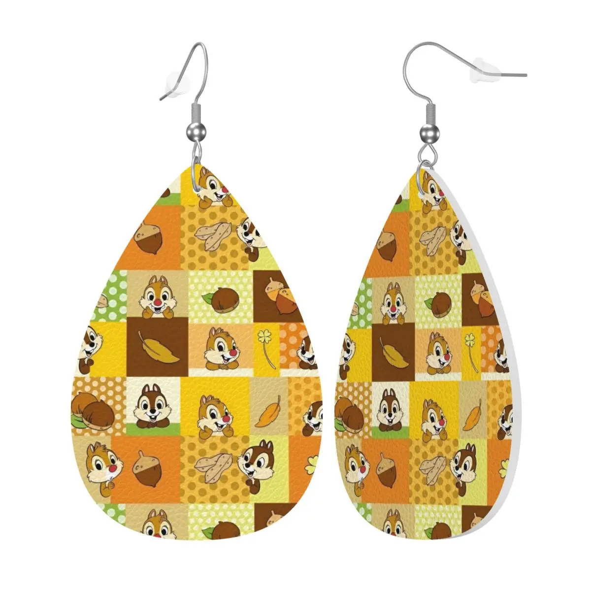 Custom Funny Cartoon Chip And Dale Dangle Drop Earrings Leather Earrings for Women Fashion For Valentine's Day