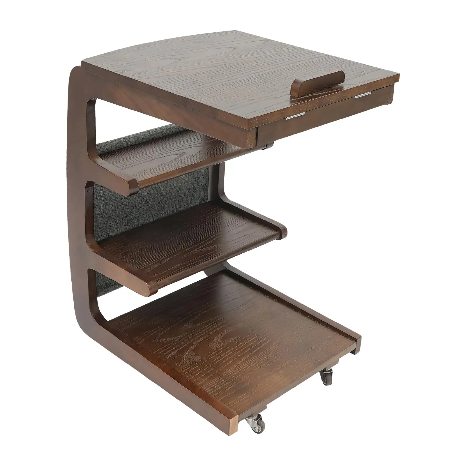 Tavolino a forma di C con ruote, tavolino laterale a 4 livelli Tavolino da divano in legno Tavolo da lettura con portaoggetti Desktop regolabile per Liv