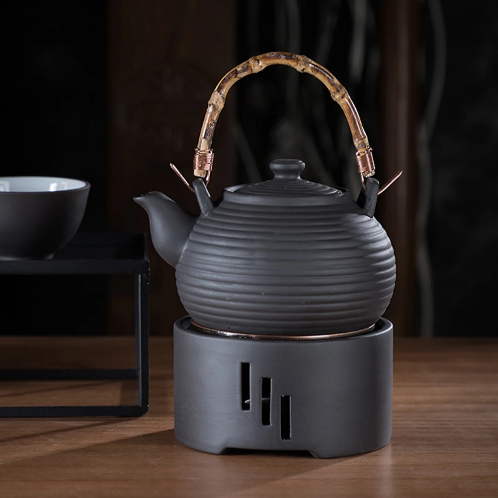 Calentador de té de cerámica, estufa, soporte calentador de leche, estera incluida, soporte para el hogar, cafetería, oficina, calentador de tetera de porcelana