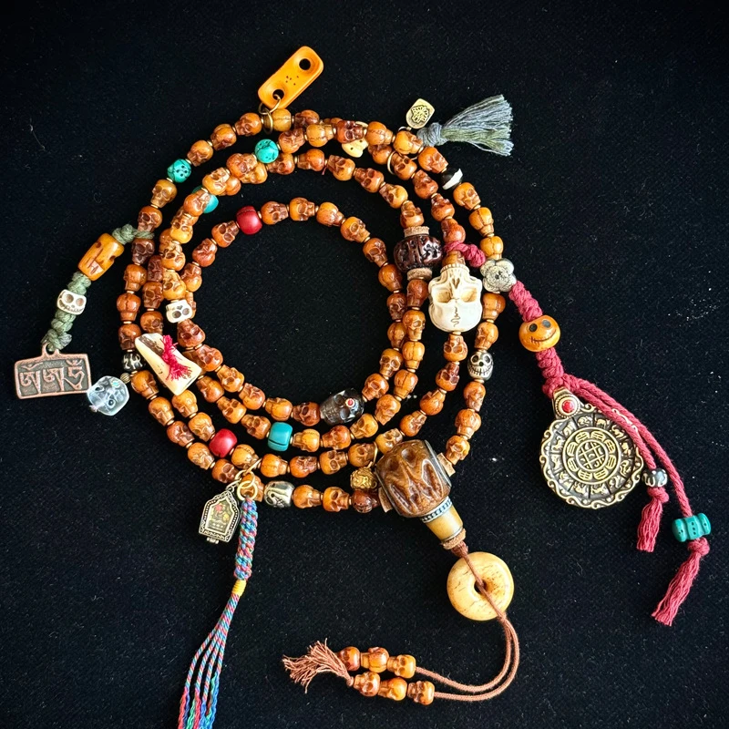 Tibetan-Style Cultural Item Made From Yak Bone Skull, 108 Of Buddhist Prayer Beads