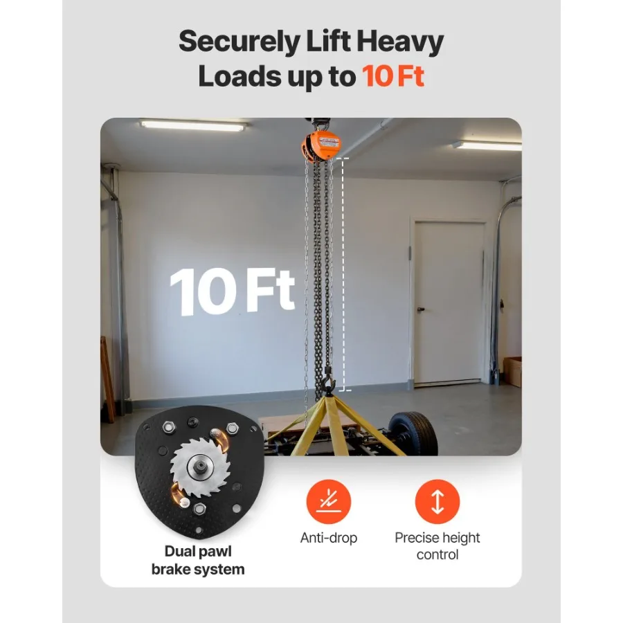 رافعة سلسلة يدوية سعة 1 طن 2200 رطل كتلة سلسلة يدوية مع ترقية سلسلة مجلفنة G80 ارتفاع رفع 10 أقدام شديدة التحمل P