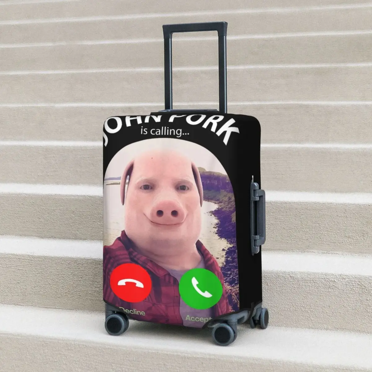 Funny Pig Meme John Pork Is Calling Answer Call Phone Suitcase Cover Holiday Strectch Luggage Supplies Cruise Trip Protector