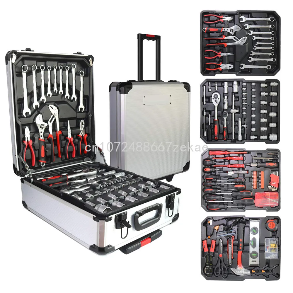 Repair Tool Set Household Hand Tool Set with Tool Belt Professional Tools 187 Piece Aluminum Trolley Case Set Silver House