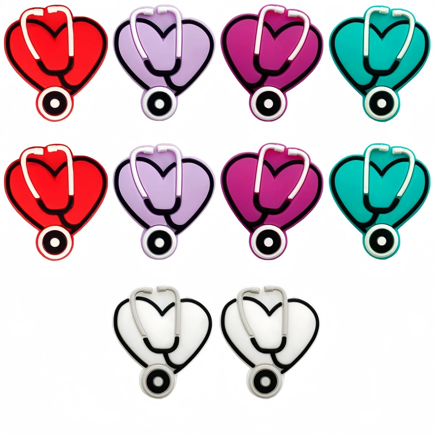 Silicone Beads,5/10/20pcs Heart Stethoscope Silicone Beads,Nurs\'s Day Doctor Stethoscope Beads Colorful Silicone Beads Character Rubber Beads