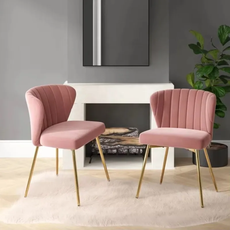 Velvet Dining Chairs Belgian Hotel Furniture Relaxing Single Arm Chairs Sofa Gold Legs Pink Dinning Table Chairs Modern Luxury