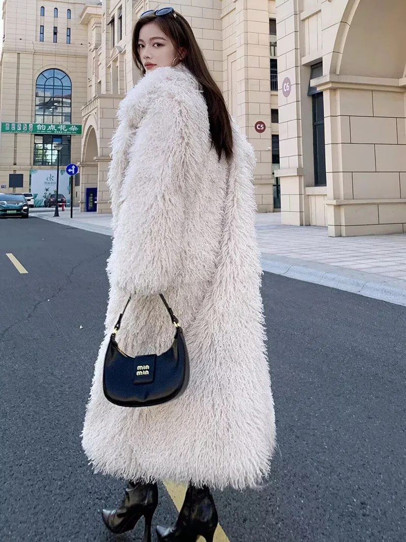 ZADORIN 130 cm x-long revers manteau de fourrure mongole femme épais chaud moelleux fausse fourrure veste femme manteaux vêtements d'hiver fourrure vêtements d'extérieur