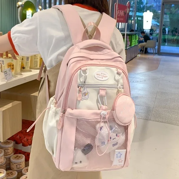 Cute Nylon School Backpack for Girls Teenage Student Women Backpack Multi-Pocket Schoolbag Kawaii Laptop Book Bag Pack Mochila