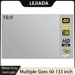 Lejiada จอสะท้อนหน้าจอโปรเจคเตอร์โลหะสีเทากันไฟ60-133นิ้วพับได้พกพาสะดวกปาร์ตี้ในบ้านในร่มกลางแจ้ง