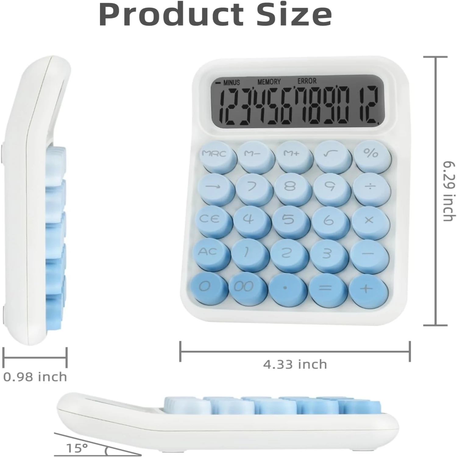 Desktop Mechanical Calculator, Cute Big Buttons Calculators with 12 Digits Large LCD Display, Desk Accessories, for Office  Scho
