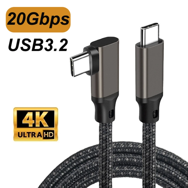 USB C 100W PD 5A 90 Angle USB3.2 Type-C Cable 4K @60Hz 20Gbps USB-C Gen 2 Cord For Macbook Pro Oculus Quest 1 2 VR Cable