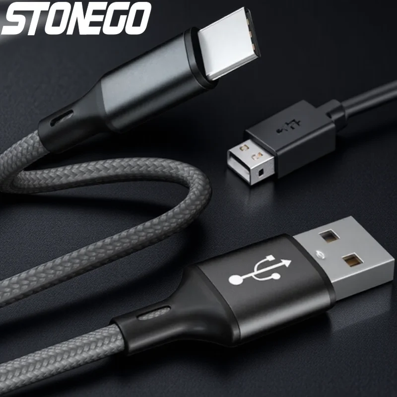 STONEGO 3A Nylon Type-C Micro USB Fast Charging Cable 25CM Data Sync Charging Cord for Smartphone Tablet