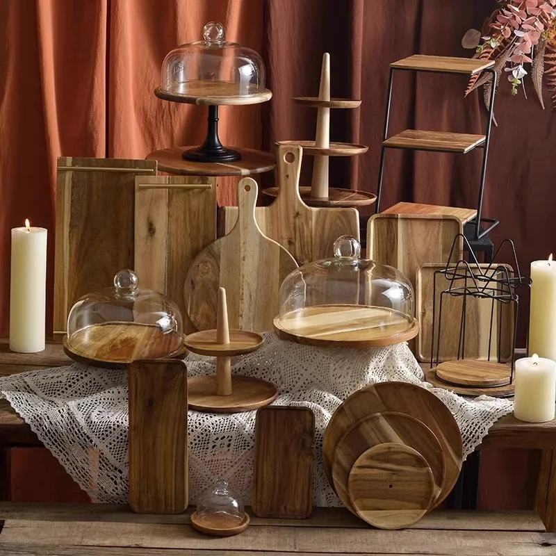 Wooden Dessert Table Display Rack Commercial Tall Cake Tray Engagement Pastry Plate