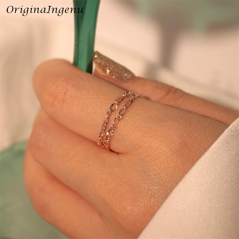 14K Gold Filled Double layer Chain Ring Minimalism Knuckle Ring Tarnish Resistant Jewelry Dainty Ring For Women