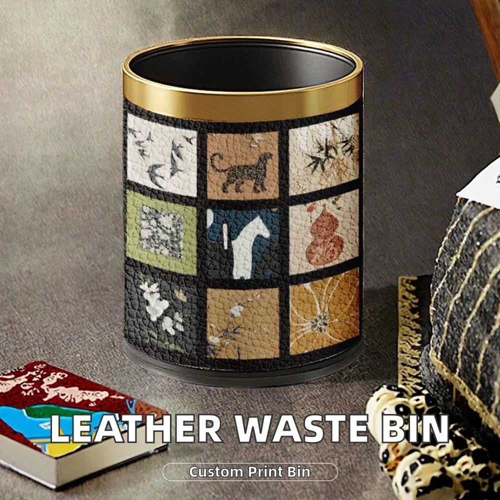 Double-Layer Leather Shell Lidless Trash Bin Built-In Structure for Living Room Kitchen Toilet Hotels Offices Households