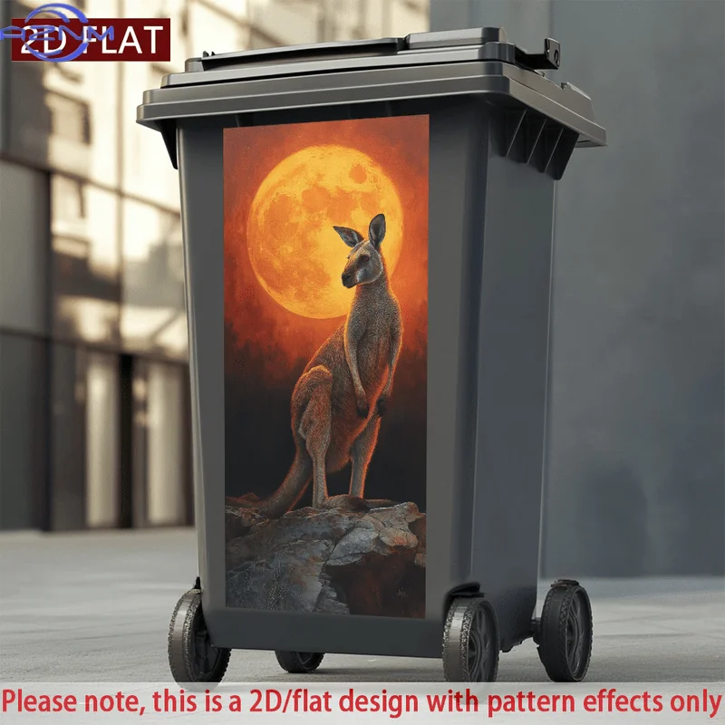2D/FLAT-1pc Kangaroo Full Moon Decorative Trash Bin Sticker Wall Sticker Self - Adhesive PVC Sticker Waterproof Scratch - Resi