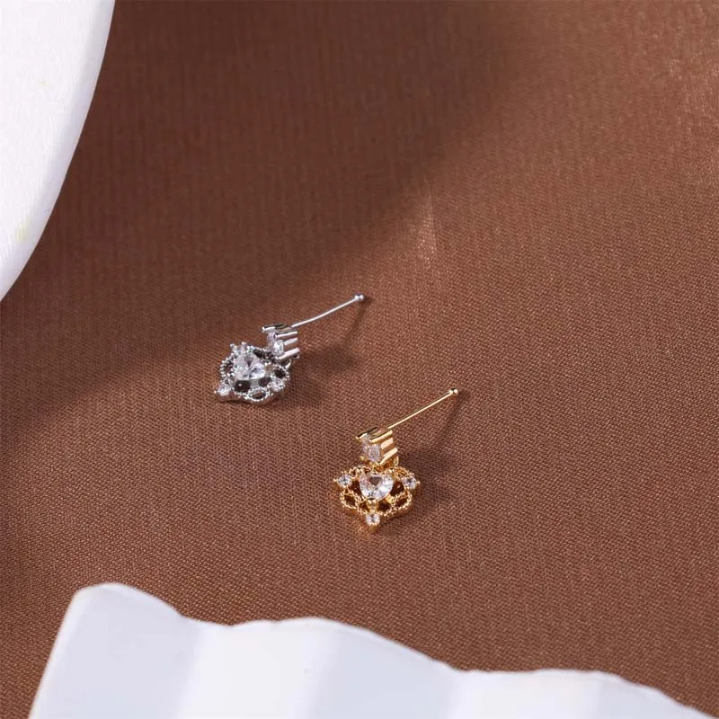 Thin Dangle Nose Studs Mini Zircon Heart Charm