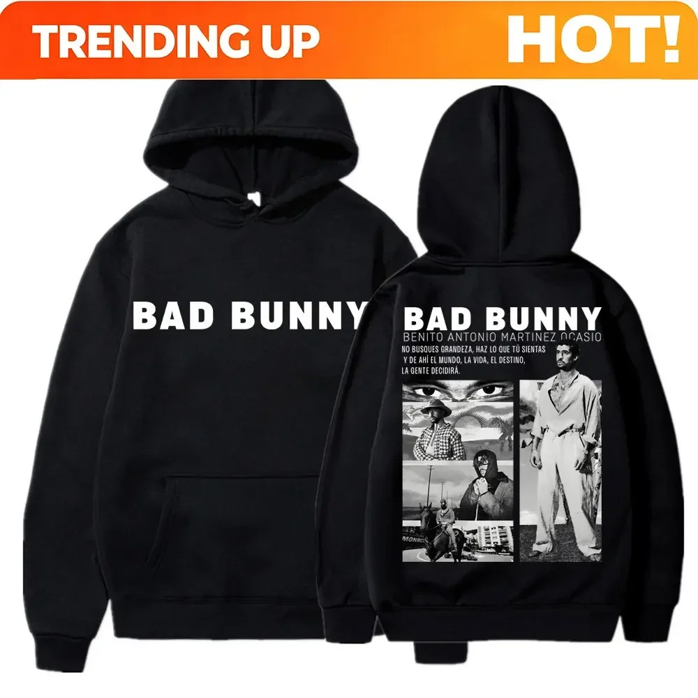 Customization Rapper BAD BUNNY Music Album Hoodies Fashion 90s Vintage Men Women Tracksuit Oversized Fleece Casual Sweatshirt St