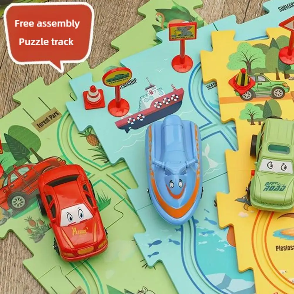 DIY Puzzle Track Car Children's Toy Car Mini Track City Scene Building Assembly Educational Toys Creative Car Exquisite Gifts In