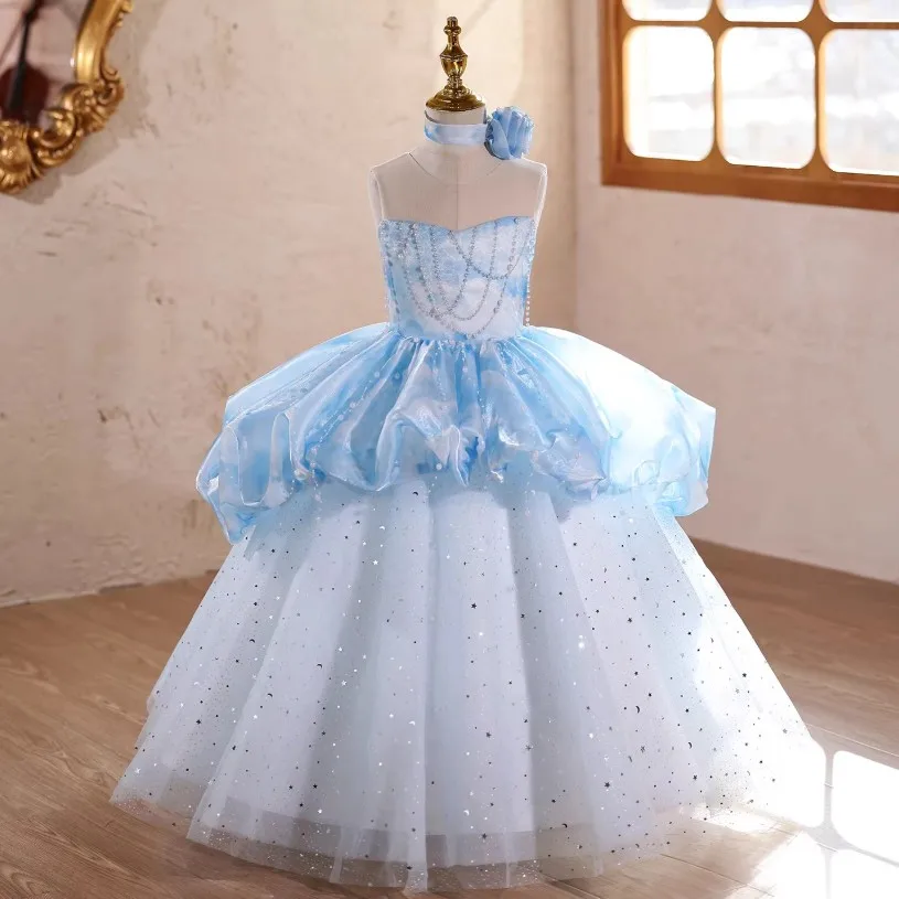 High-End Girl Evening Dress Sequined Trailing Ball Gowns Children Teenagers Formal Catwalk Host Piano Performance Vestidos A4982