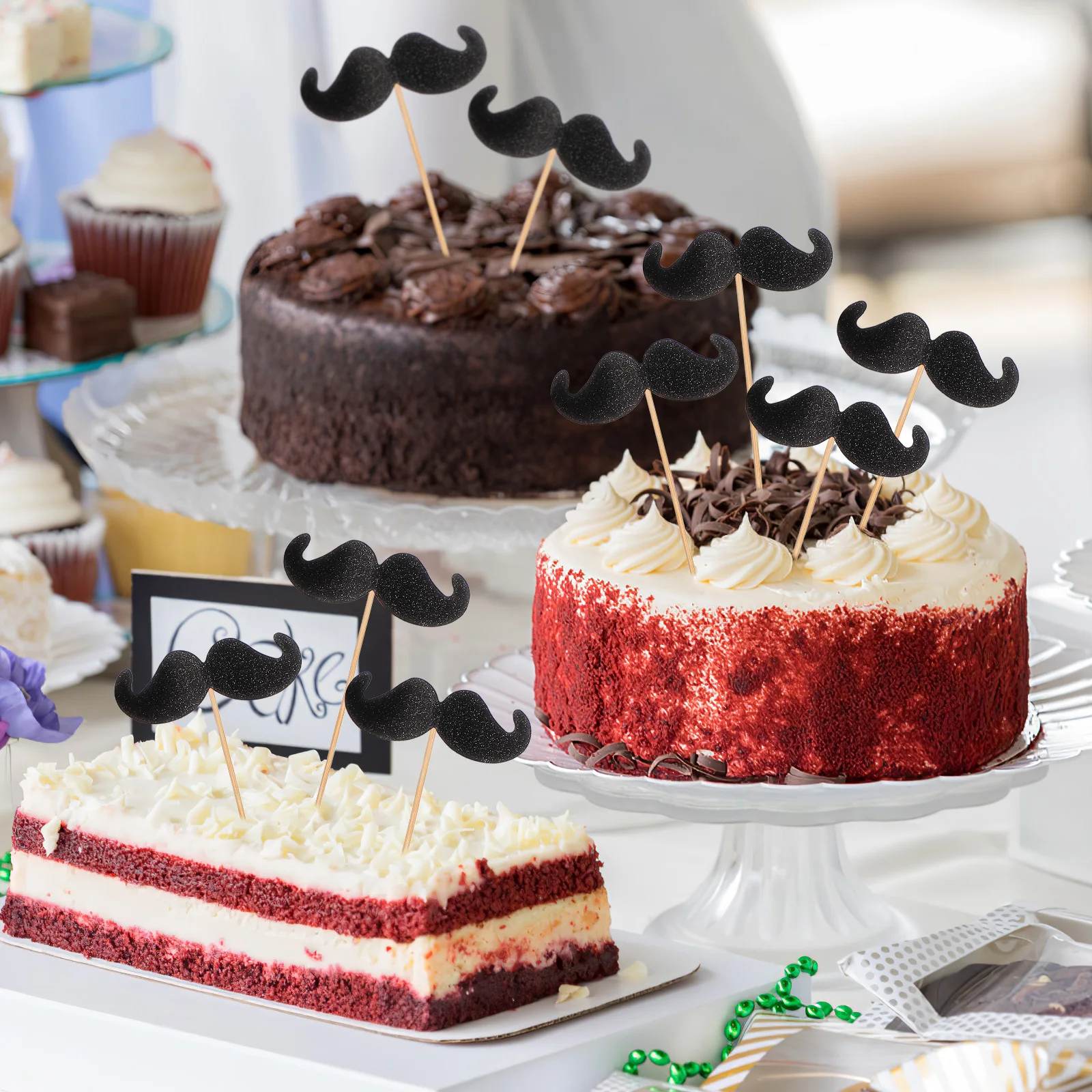 

40pcs Moustache Cake Decor Baking Picks For Birthday Party Theme Cupcakes Cakes Ice Cream Decoration Black
