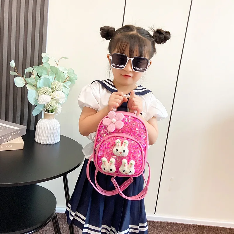 Korean Fashion Kids Backpack Kindergarten Student Schoolbag Cartoon Rabbit Girl Cute Mini Backpack PU Sequins Shoulders Backpack