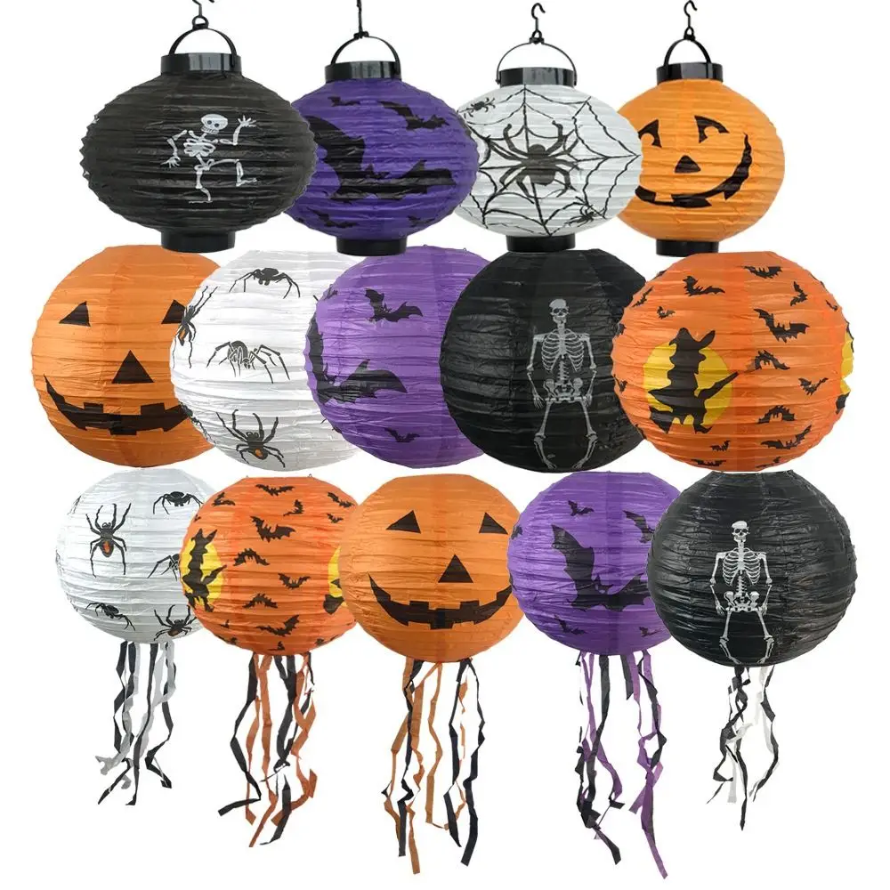 Bat Halloween Paper Lanterns Skeleton Pumpkin Hangingn Tassels Lantern With Tassels Paper Ghost Lantern Arrangement