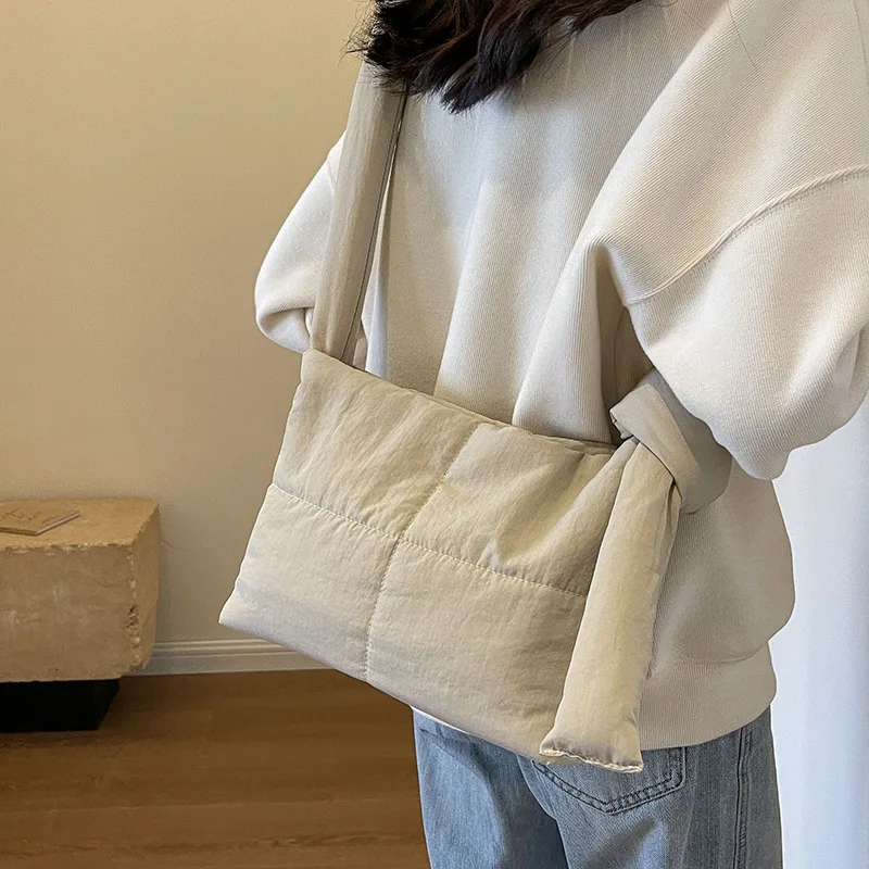 2024 autumn winter Korean version small square bag, soft texture cotton jacket bag, single shoulder crossbody bag, versatile