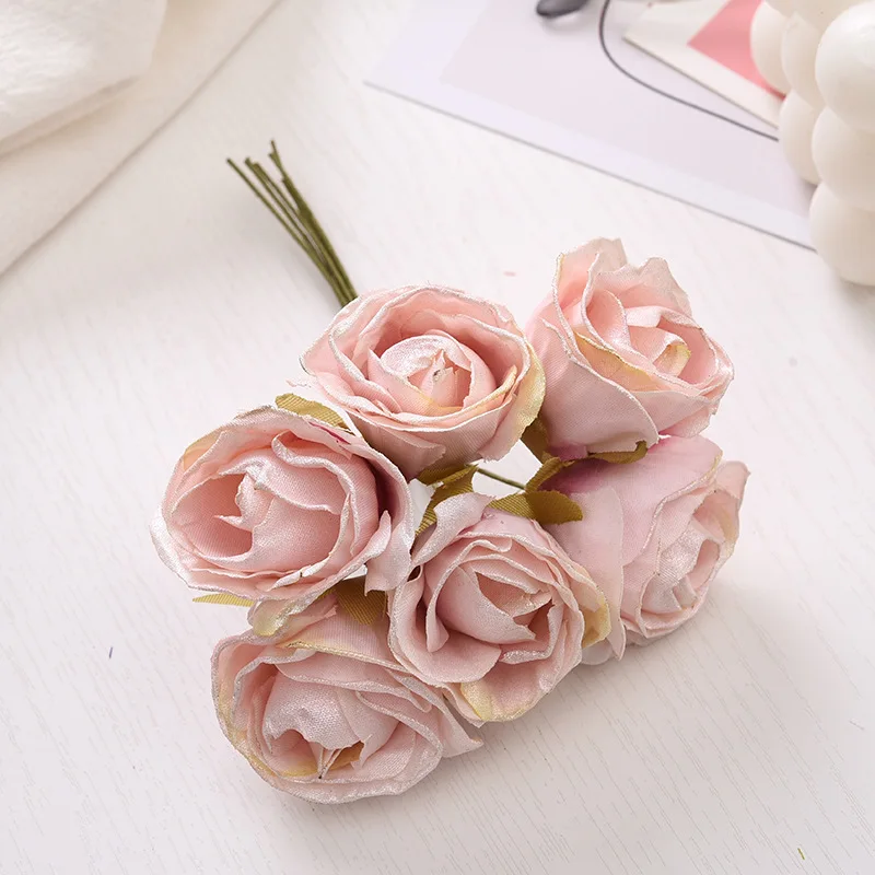 6 Stück künstliche Blumen, 4 cm, Seidenstrauß in leuchtendem Rosa für Hochzeit, Heimdekoration, DIY-Kranz, Geschenkbox, Scrapbook, künstliche Blumen – Detail 12