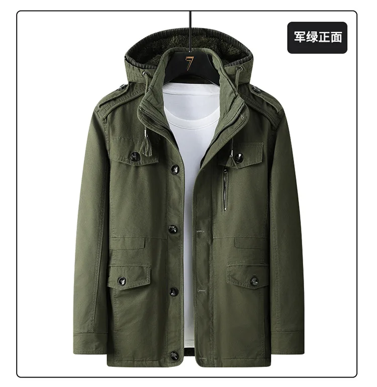 Outerwear Mens Winter Trend Parkas Middle Aged Pure Cotton Casual Brand Jacket Casual Loose Hooded Versatile Mens Clothing