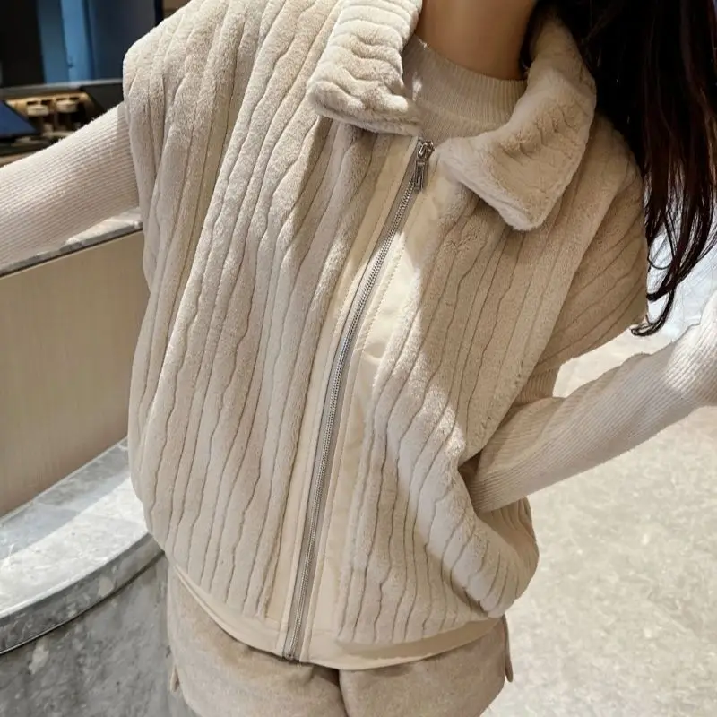 2025 New Spring and Autumn Winter Imitation Mink Fur Lapel High-end Casual Zipper Fur Vest Jacket