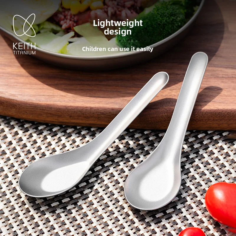 KEITH Pure Titanium Table Spoon Sandblasted Titanium Dinner Spoon, Household Tableware for Daily Dining