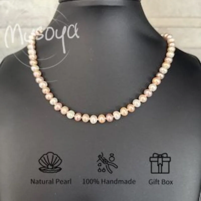 

MYSOYA Colored Freshwater Pearl Necklace 6-7mm Has Gift Box Gift for Her/Him, for Birthday/Wedding/Anniversary/Valentine's Day