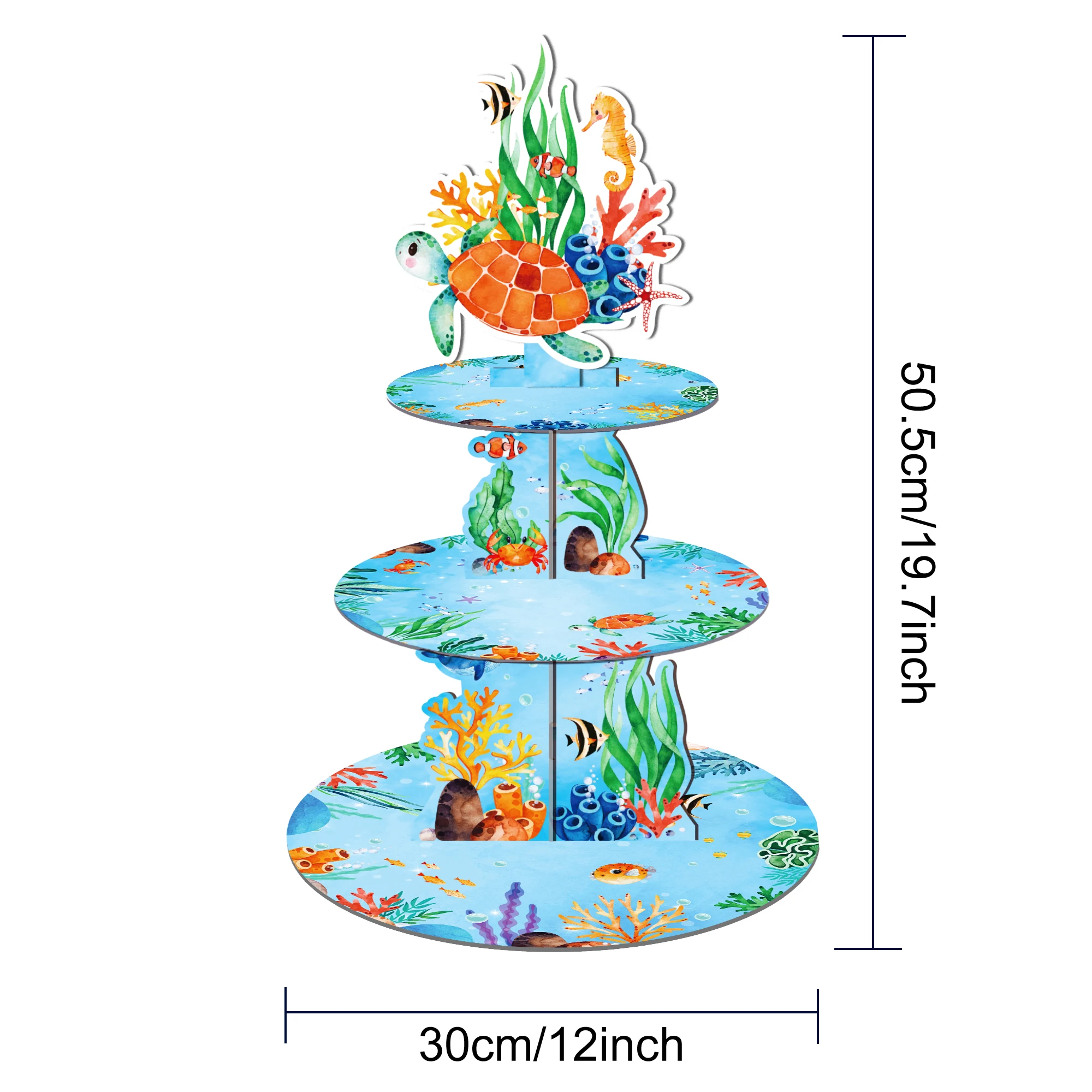 Underwater World Party Cake Display Stand Cartoon Sea Turtle Birthday Cupcake Rack Holder Festival Party Cake Tray Decoration
