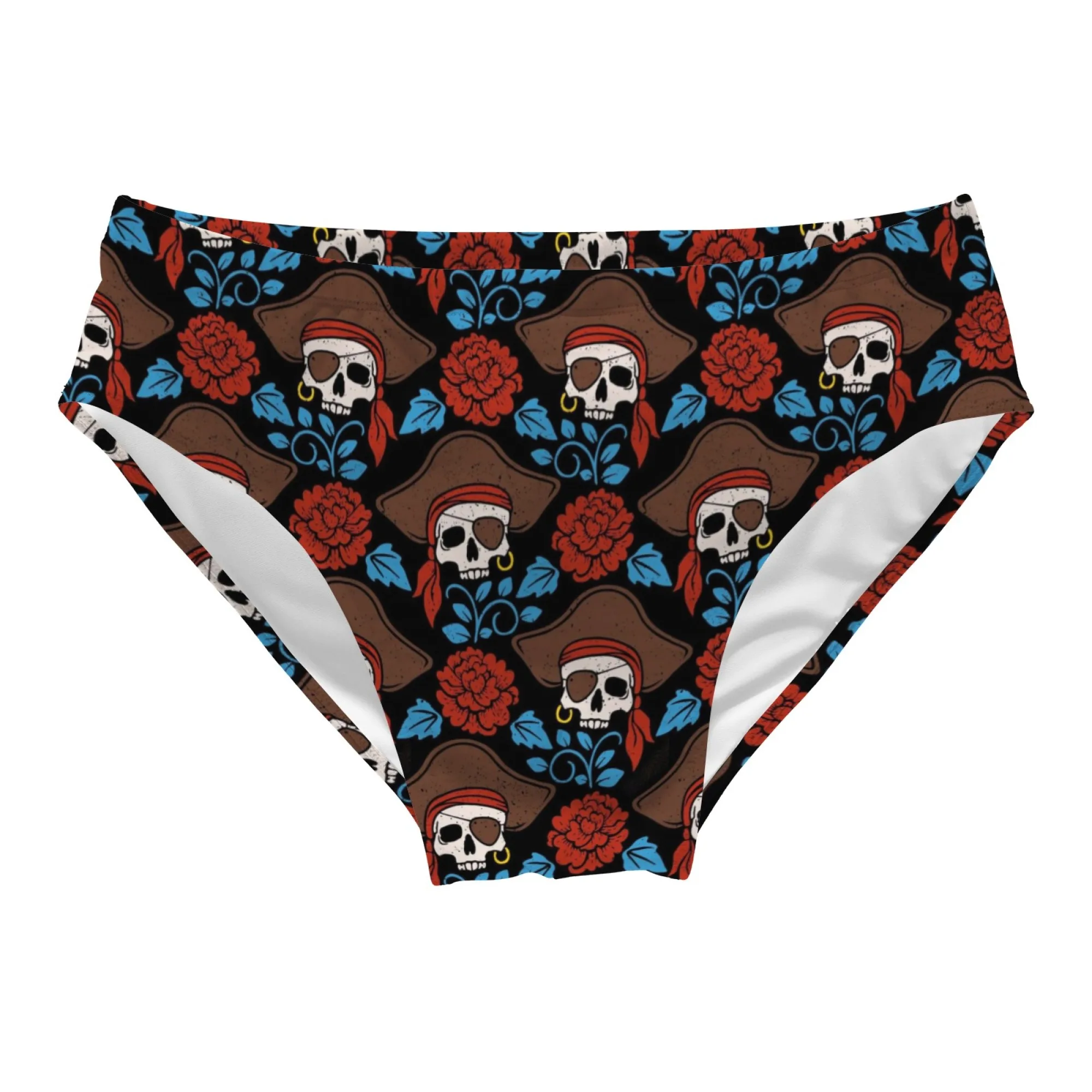 Pirate Skull Swim Trunks Elastic Soft Skin-Friendly Men's Triangle Swim Trunks Poolside Leisure Beach Carnivals Novel Swimsuits