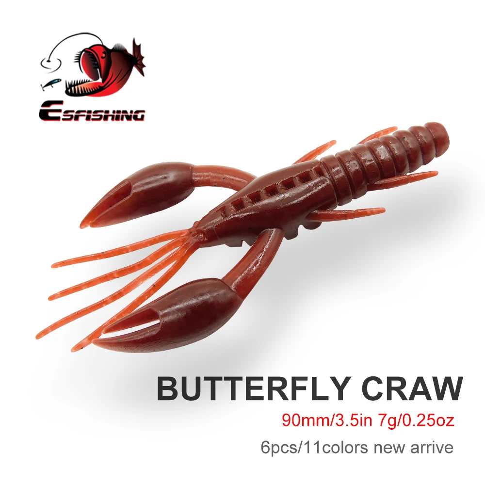 ESFISHING New Professinal Butterfly Craw 90mm 7g  Bass Soft Silicone Bait Dolive Crawfish Isca Artificial Fishing Lure Tackle