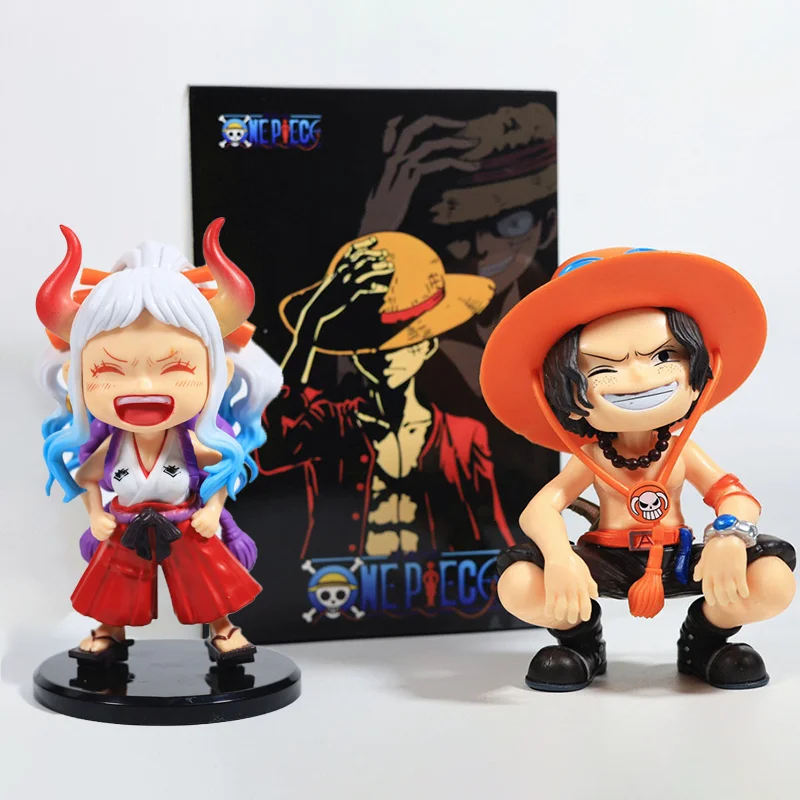 Anime One Piece Action Figure Sitting Cute Version Series Guffaw Ace And Yamato Gk Doll Model Car Ornaments Collect Kid Toy Gift