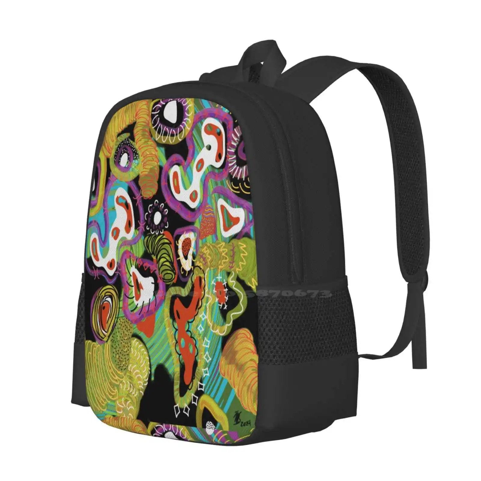 Under The Microscope Hot Sale Schoolbag Backpack Fashion Bags Abstract Yellow Blue Black Science White Red