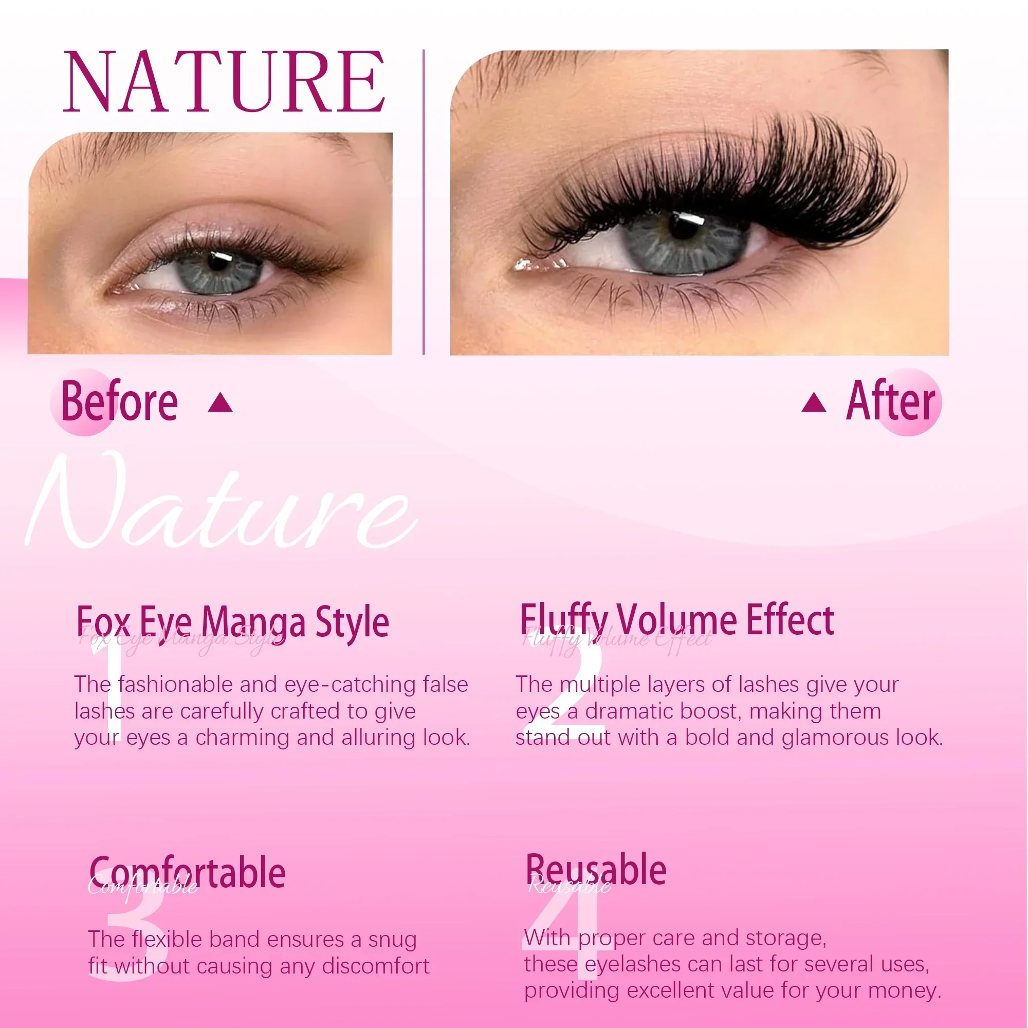 7 Pairs Wispy Cat Eye Lashes 6D Volume Faux Mink D Curl Soft Band Reusable False Eyelashes for Party Makeup Fluffy Fake Lashes