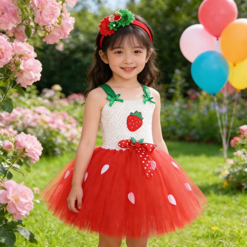 

Christmas Halloween Tutu Dress for Baby Girls Birthday Party Outfit Child Cake Smash Clothes for Kids Cute Strawberry Costumes